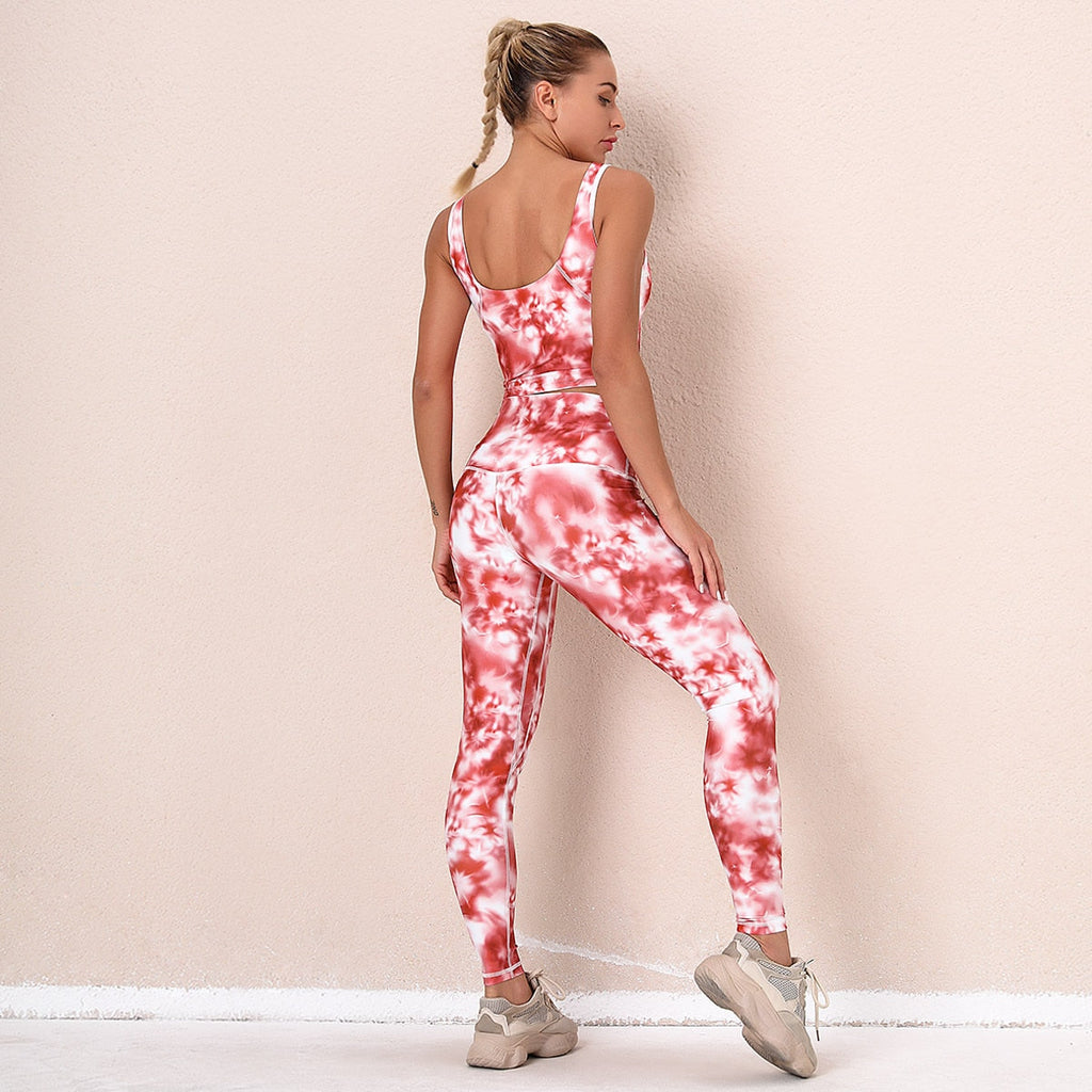 Seamless Tie Dye Yoga Suit GYM Sporty Fitness Two Piece Set Running Sports Jogging Tracksuit Bra Top Leggings Workout Wear