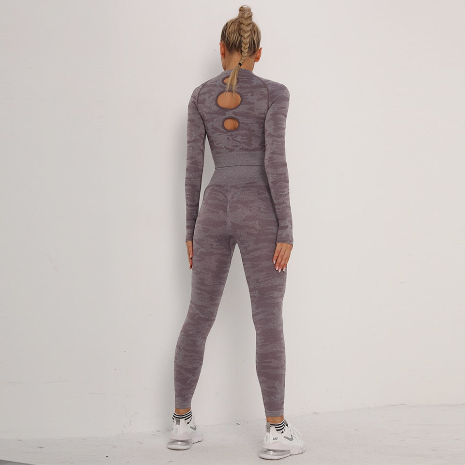 3Pcs Yoga Set Sport Suits Gym Wear Seamless Sportswear Workout Leggings Sports Bra Long Sleeves Crop Tops Fitness Clothing