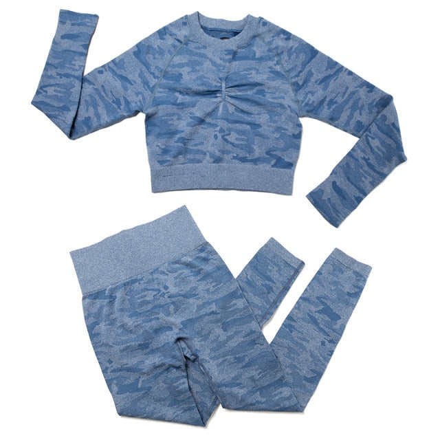 3Pcs Yoga Set Sport Suits Gym Wear Seamless Sportswear Workout Leggings Sports Bra Long Sleeves Crop Tops Fitness Clothing