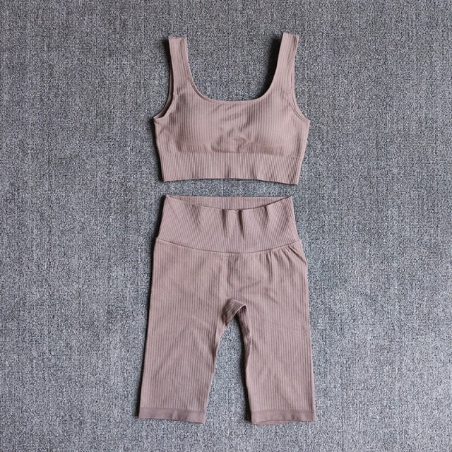 Seamless Women Yoga Set Sports Bra Sports Shorts Fitness Wear Outfit 2 Piece Gym Yoga Sets Workout Suits