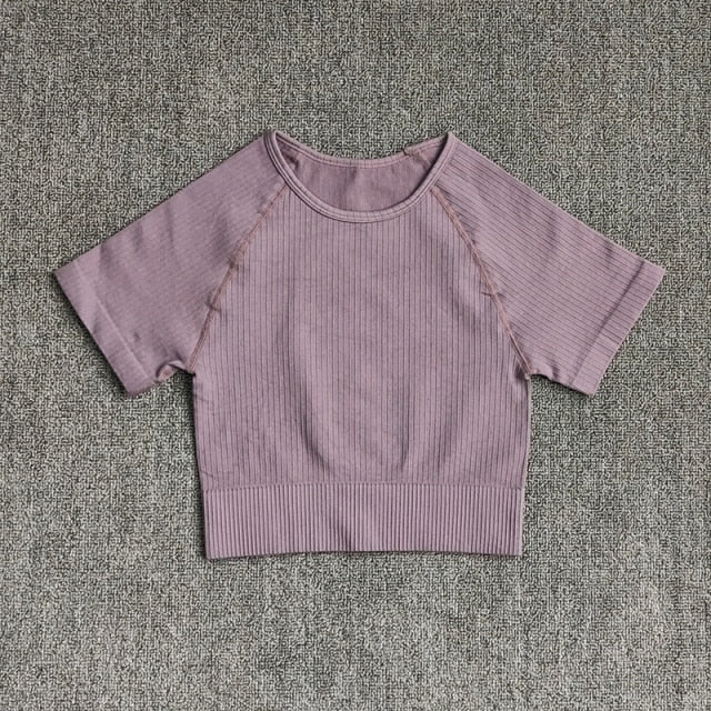 Women Yoga Shirts Short Sleeve Crop Top Gym Tops Fitness Running Workout Sport T-Shirts Sports Wear