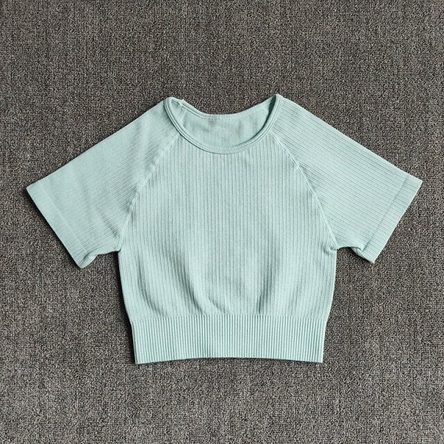 Women Yoga Shirts Short Sleeve Crop Top Gym Tops Fitness Running Workout Sport T-Shirts Sports Wear